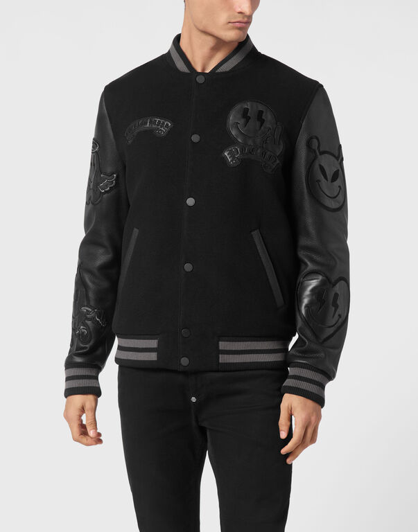 College Wool Bomber LS Smile black