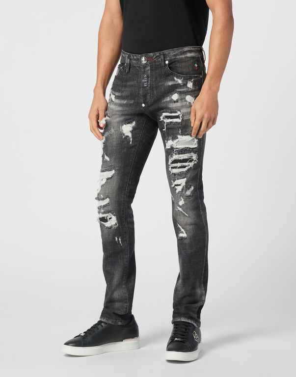 Denim Super Straight Cut Fit Trousers Hexagon Riot Black