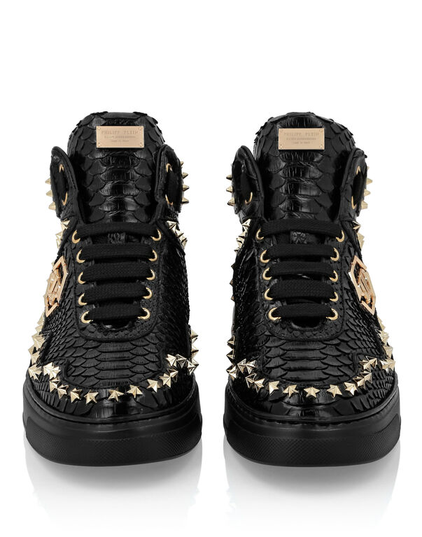 Python Leather Mid-Top Sneakers Studs black