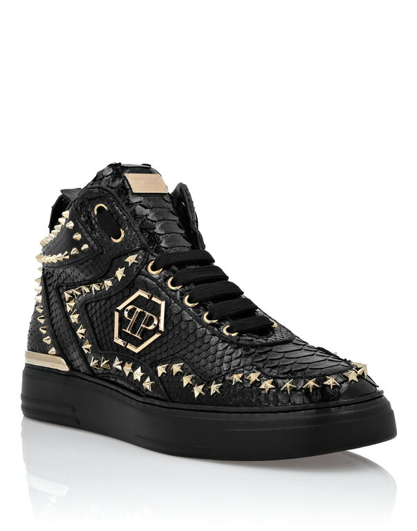 Python Leather Mid-Top Sneakers Studs black