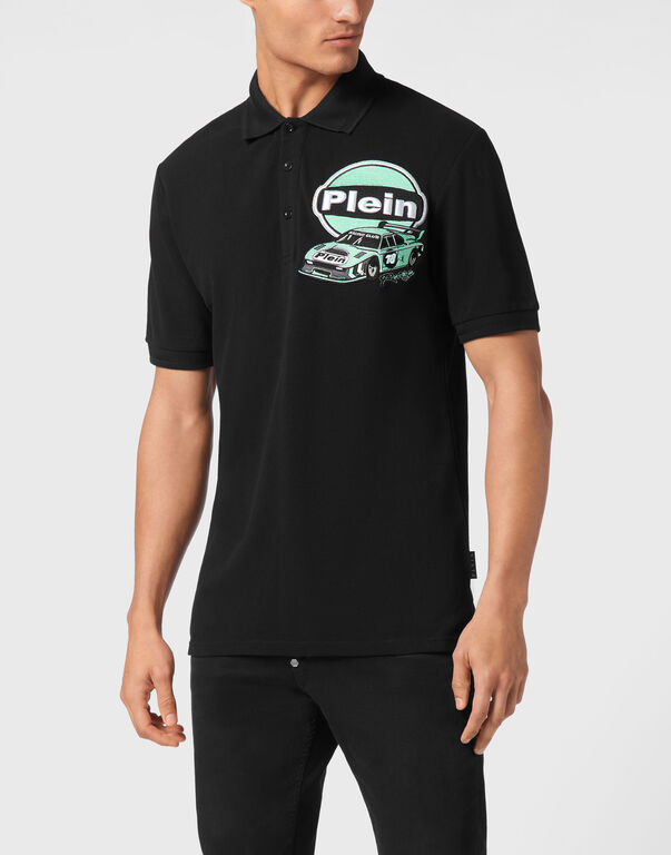 Pique Polo Shirt SS Slim Fit Cars Racing black/turquoise