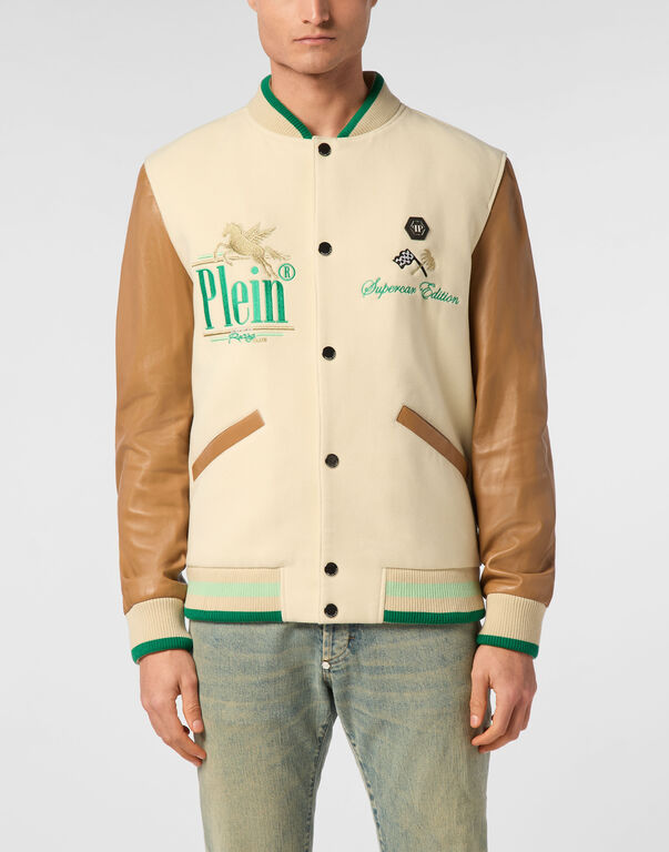 College Bomber Jacket LS Racing Club beige