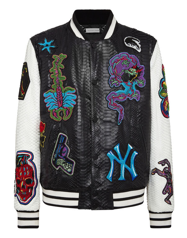 Python Leather College Bomber Tattoo Patches black