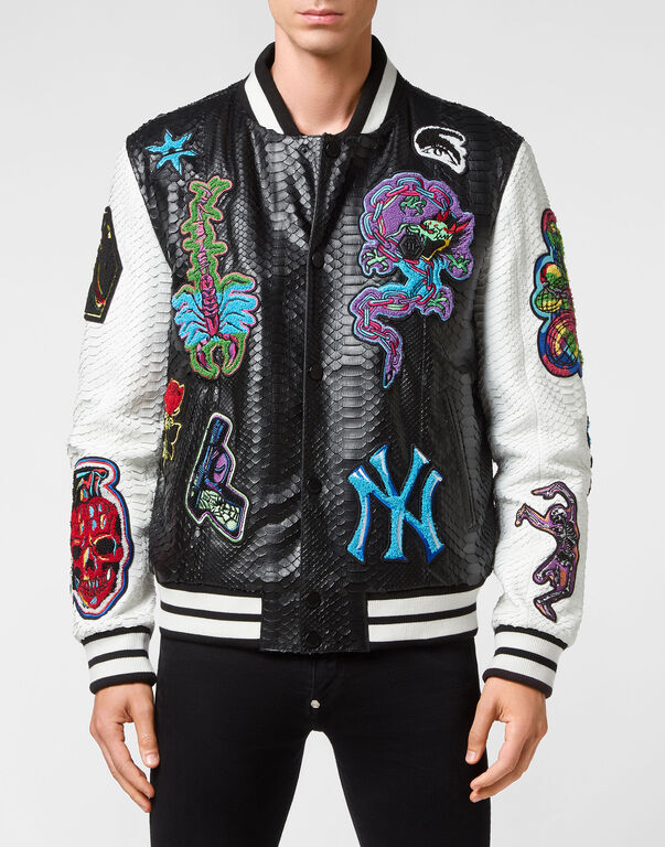 Python Leather College Bomber Tattoo Patches black
