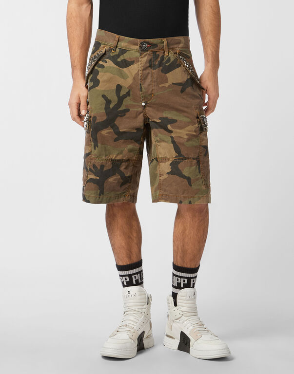 Denim Cargo Shorts Studs camouflage
