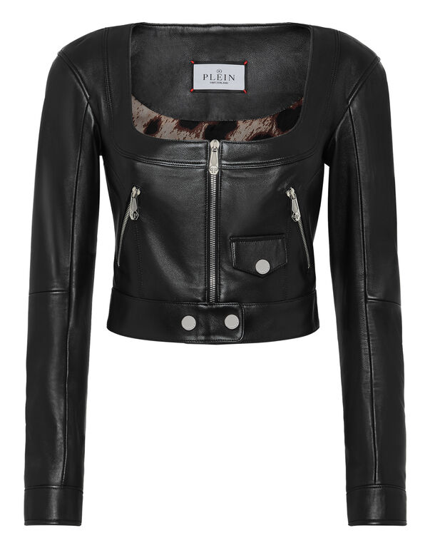 Vintage Leather Cropped Jacket black