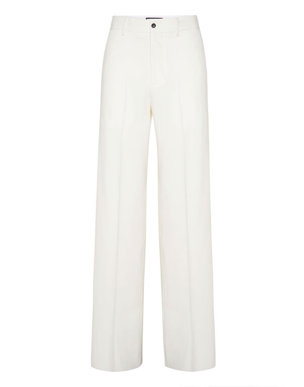Wool Wide Leg Trousers white