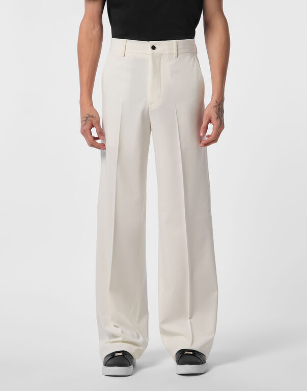 Wool Wide Leg Trousers white