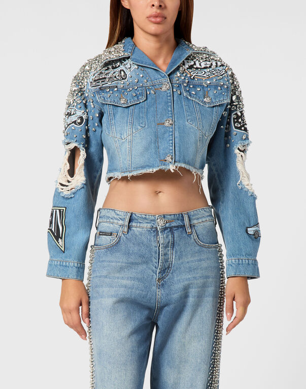 Denim Cropped Jacket LS Stones Cars Racing Salt' N' Pepa