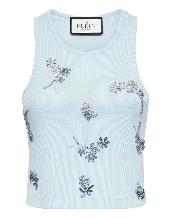 Jersey Rib Tank Top Flowers light blue