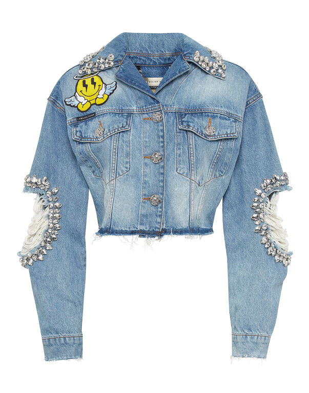 Denim Cropped Jacket Smile