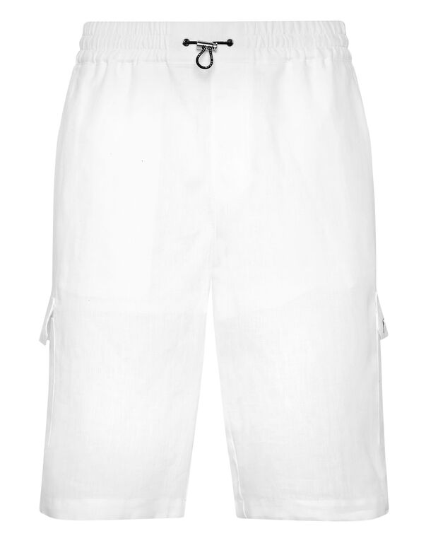 Linen Short Trousers Coolkid Cargo white