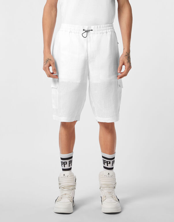 Linen Short Trousers Coolkid Cargo white