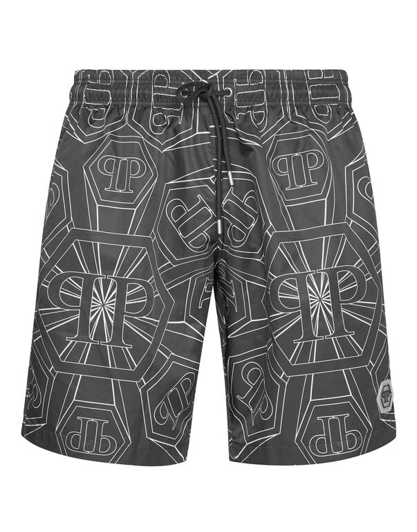 Jogging Printed Shorts with Hexagon Monogram black