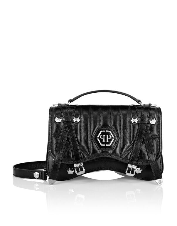 Leather Medium Belt Bag Hexagon black