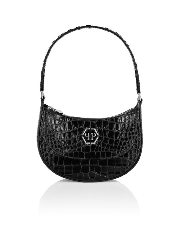 Croco Embossed Handle Bag GALAXY black