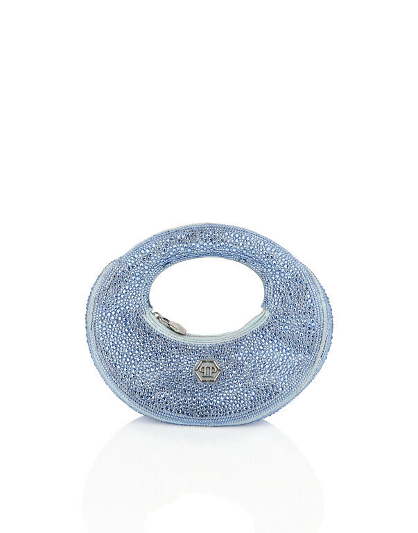 Suede Mini Handle Bag Strass light blue