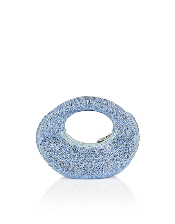 Suede Mini Handle Bag Strass light blue