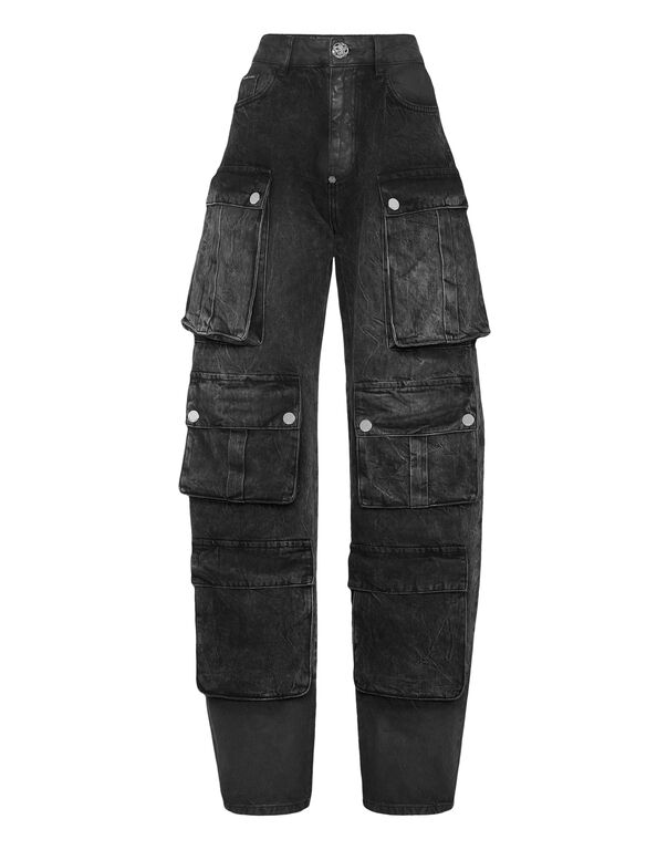 Denim Oversize Cargo Trousers Black Marble