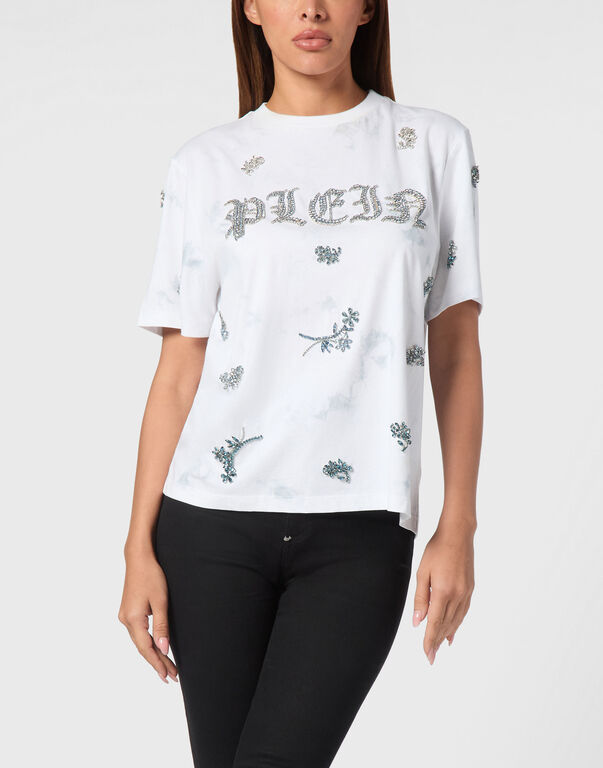 Tie-Dye T-Shirt Man Fit Round Neck SS Flowers light blue
