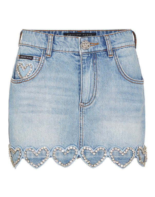 Denim Mini Skirt Heart AZURE CLOUD