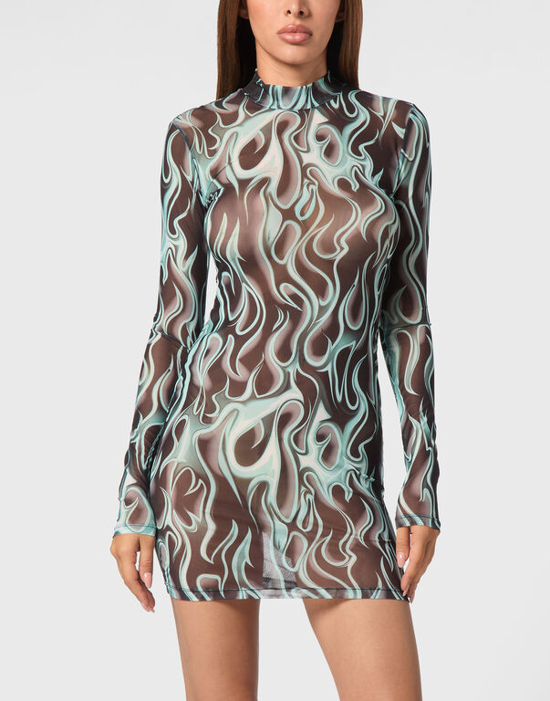 Tulle Mini Dress LS Flame black