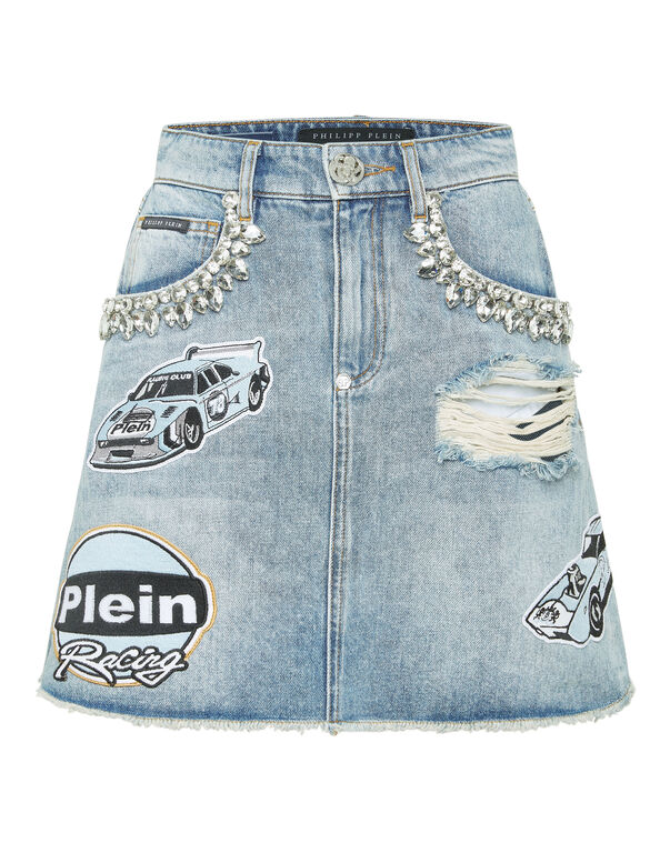 Denim Mini Skirt Stones Cars Racing Salt' N' Pepa
