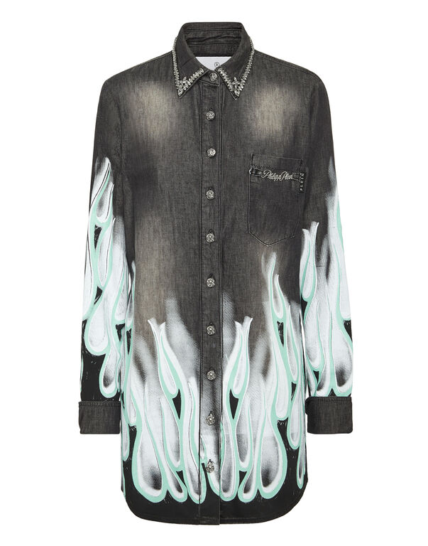 Denim Shirt LS Flame Racing Riot Black
